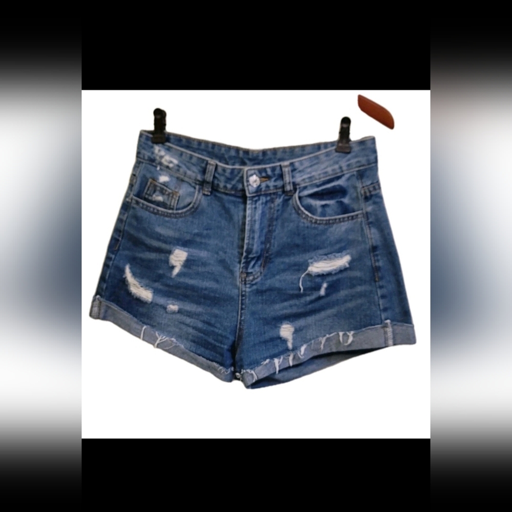 Shein Women Roll Up Hem Distressed Denim Blue Jean Shorts Size Medium